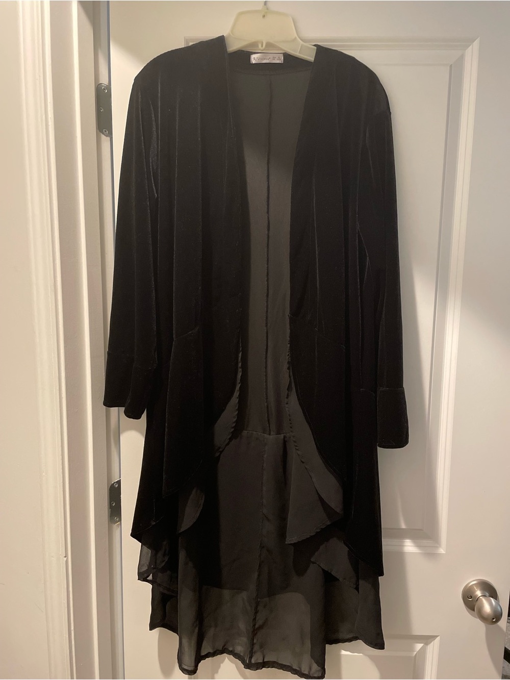 Vivimos Longline Velvet Duster Size XL Black Multi Fabric Boho Witchy Whimsigoth - Picture 2 of 14